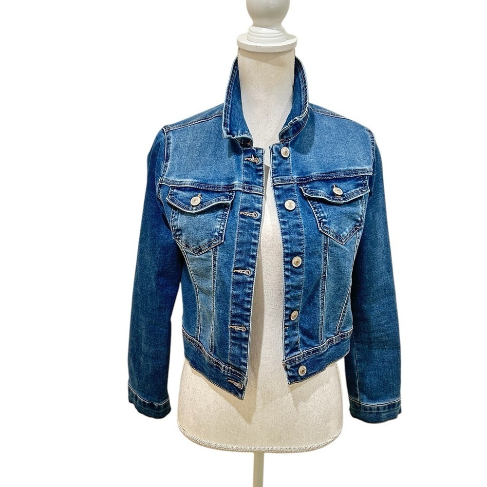 Wax jeans Classic Blue stretch Denim Jean Jacket mid tone metal buttons sz small